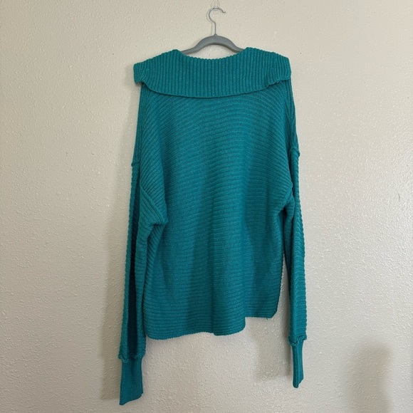 Free People Marlie Knit Collared Pullover in Teal - Picture 3 of 7